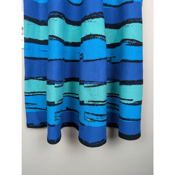 NEW Issa London Abstract Stripe Fit & Flare Dress Blue L - Picture 4 of 8